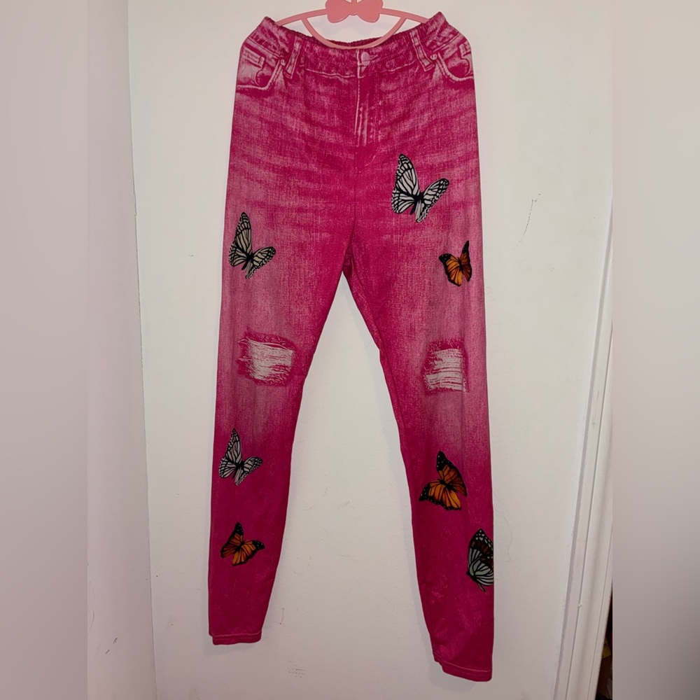 Pink Butterfly Print girls leggings